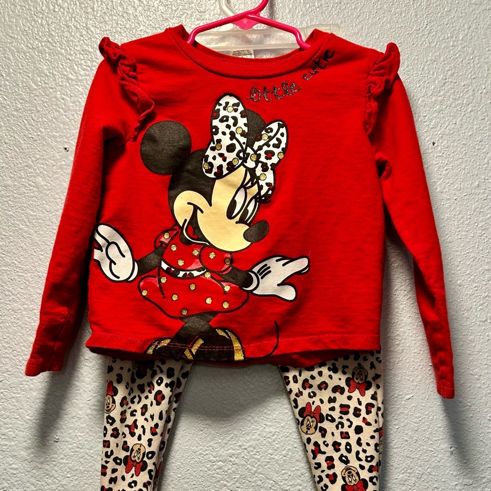 Disney Minnie Mouse Red Top and Leopard Leggings Set